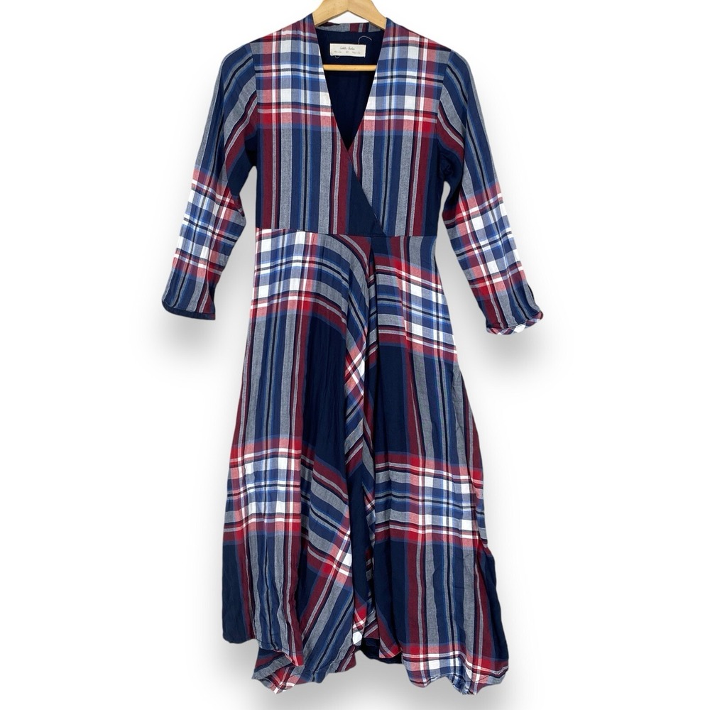 Anthropologie Plaid Midi Dress in Navy, Red, White
